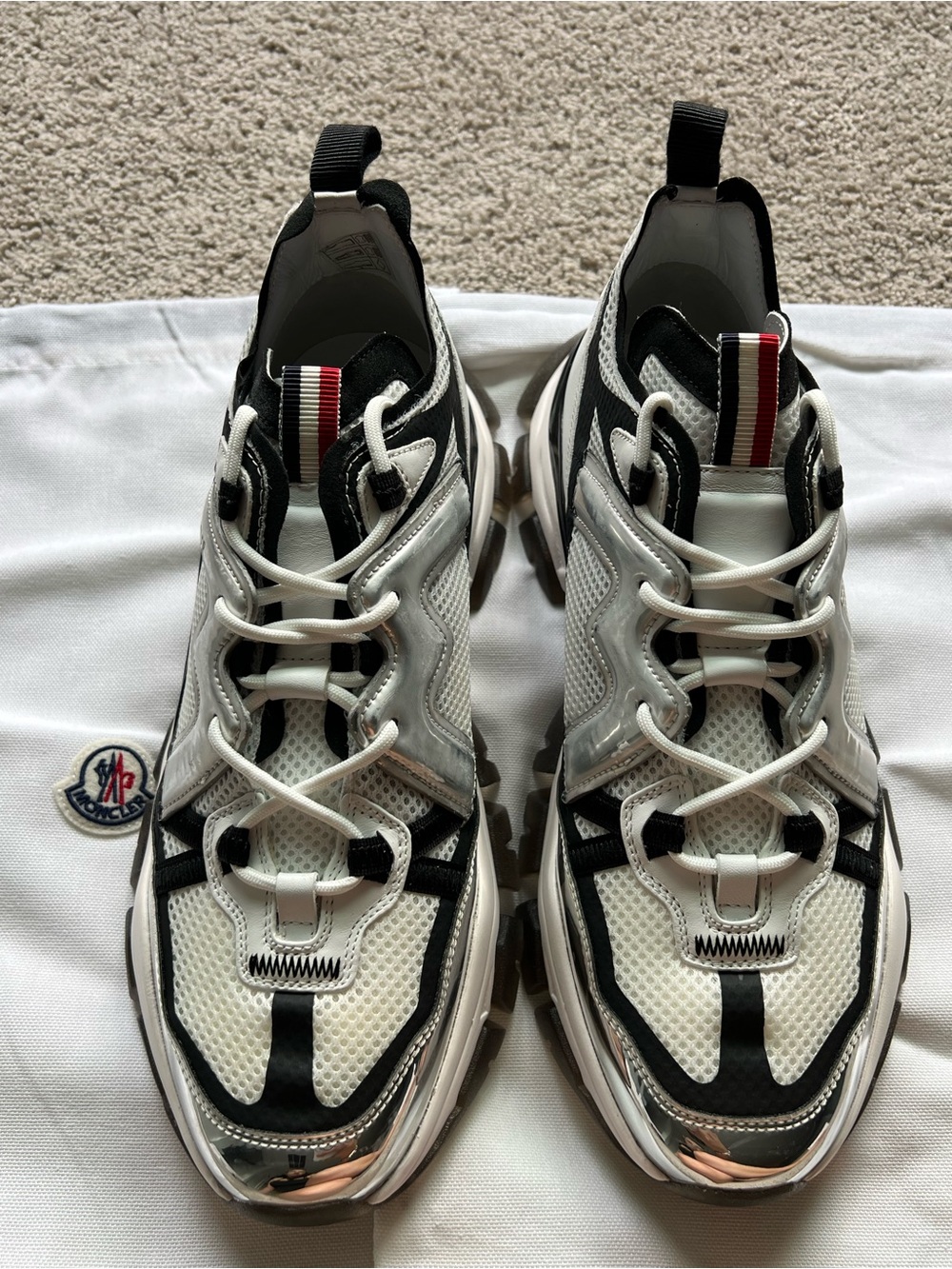 Moncler White, Black & Silver Mesh Leave No Trace Sneakers